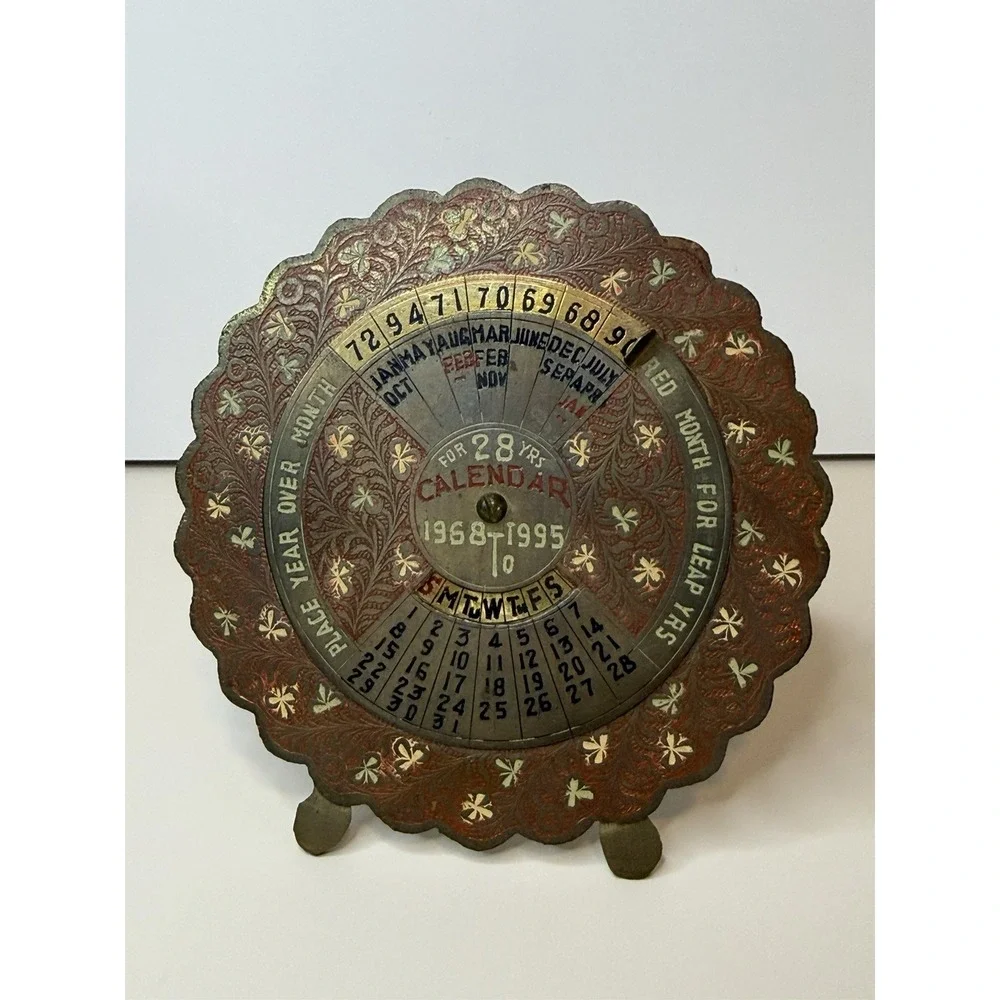 Perpetual Brass 27 Year Calendar 1968-1995 Antique